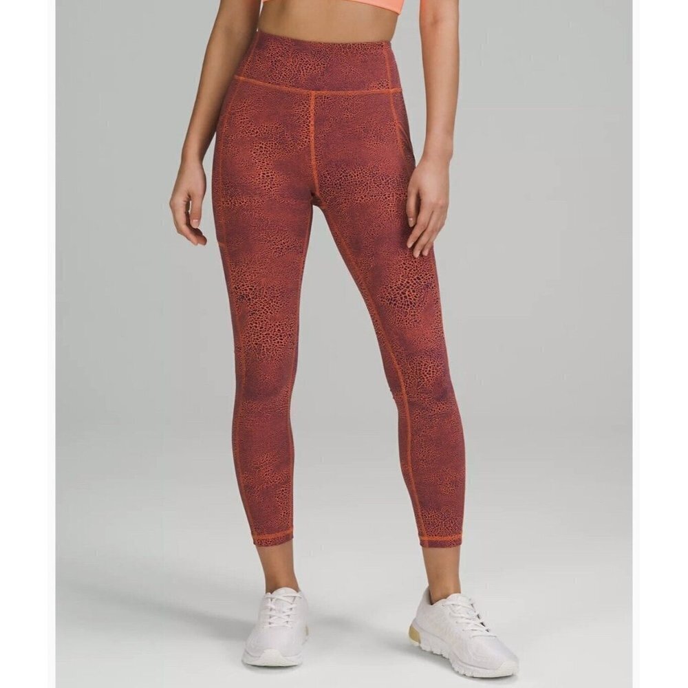 Lululemon Invigorate HR High Rise Tight 25” CGWC Crackle Graze Orange Size 4